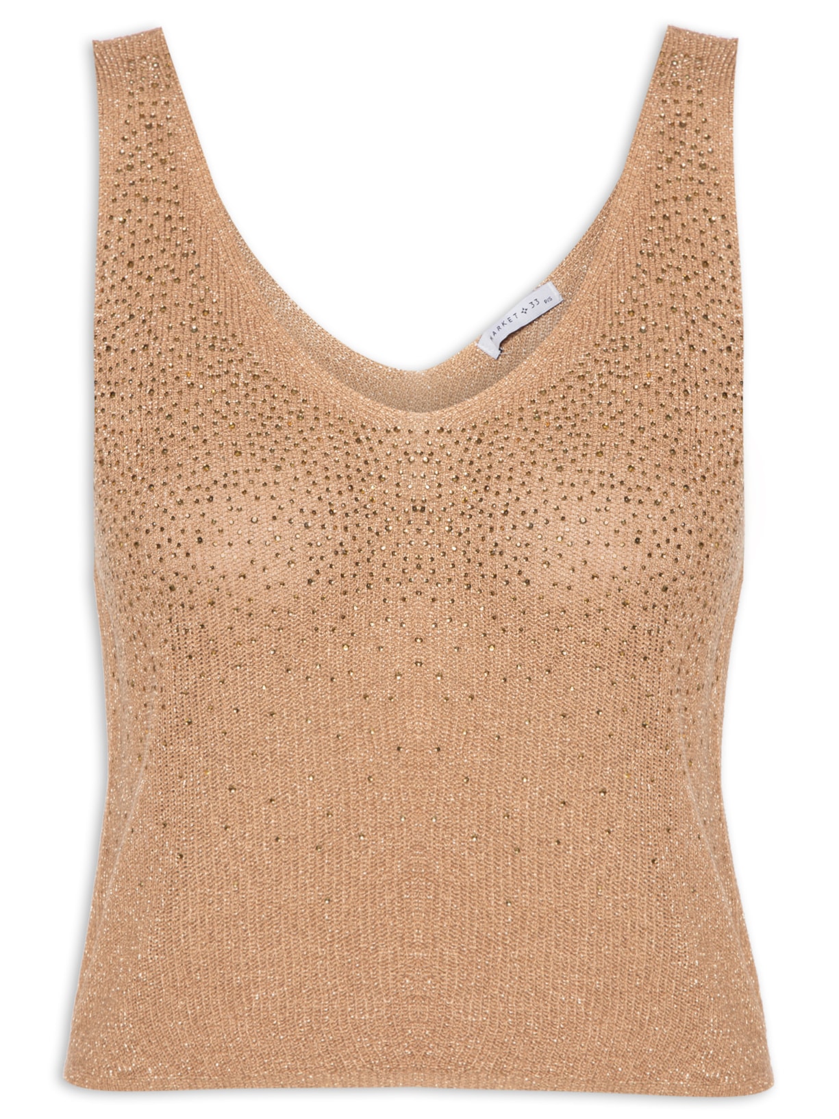 Blusa Feminina Sem Manga Em Tricot Com Aplicação De Strass - Marrom