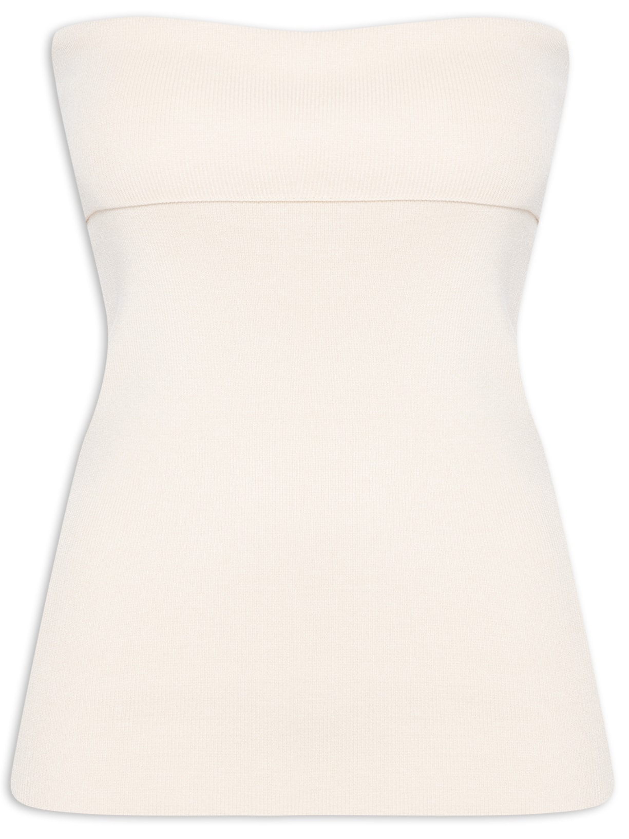 Blusa Feminina Sem Manga Em Tricot Com Sobreposição No Decote - Bege