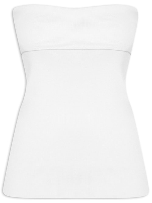 Blusa Feminina Sem Manga Em Tricot Com Sobreposição No Decote - Branco