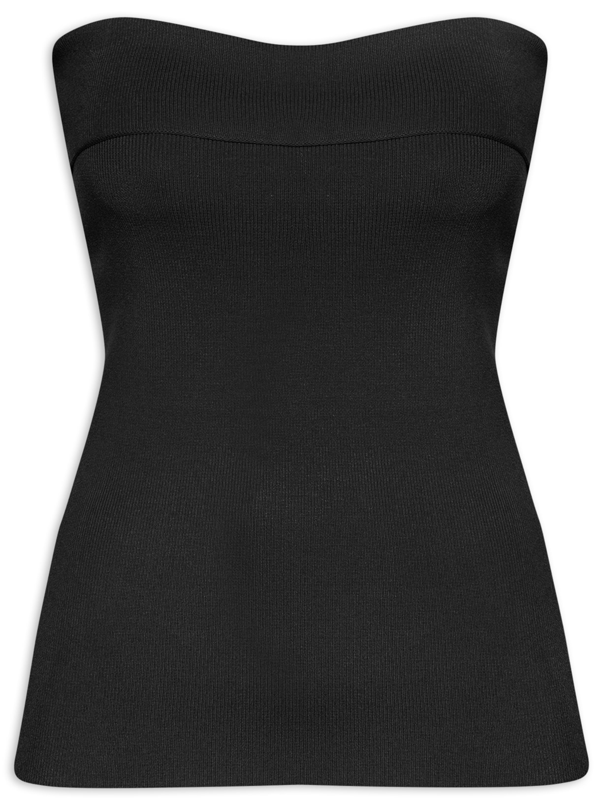 Blusa Feminina Sem Manga Em Tricot Com Sobreposição No Decote - Preto
