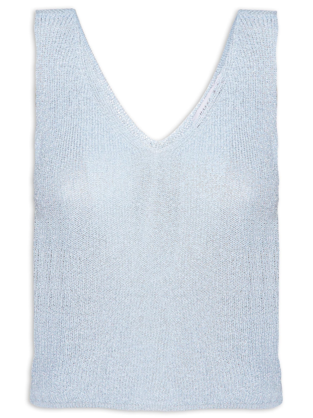 Blusa Feminina Sem Manga Em Tricot Com Transparência - Azul