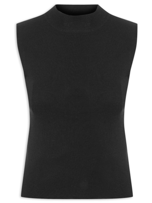 Blusa Feminina Sem Manga Em Tricot - Preto