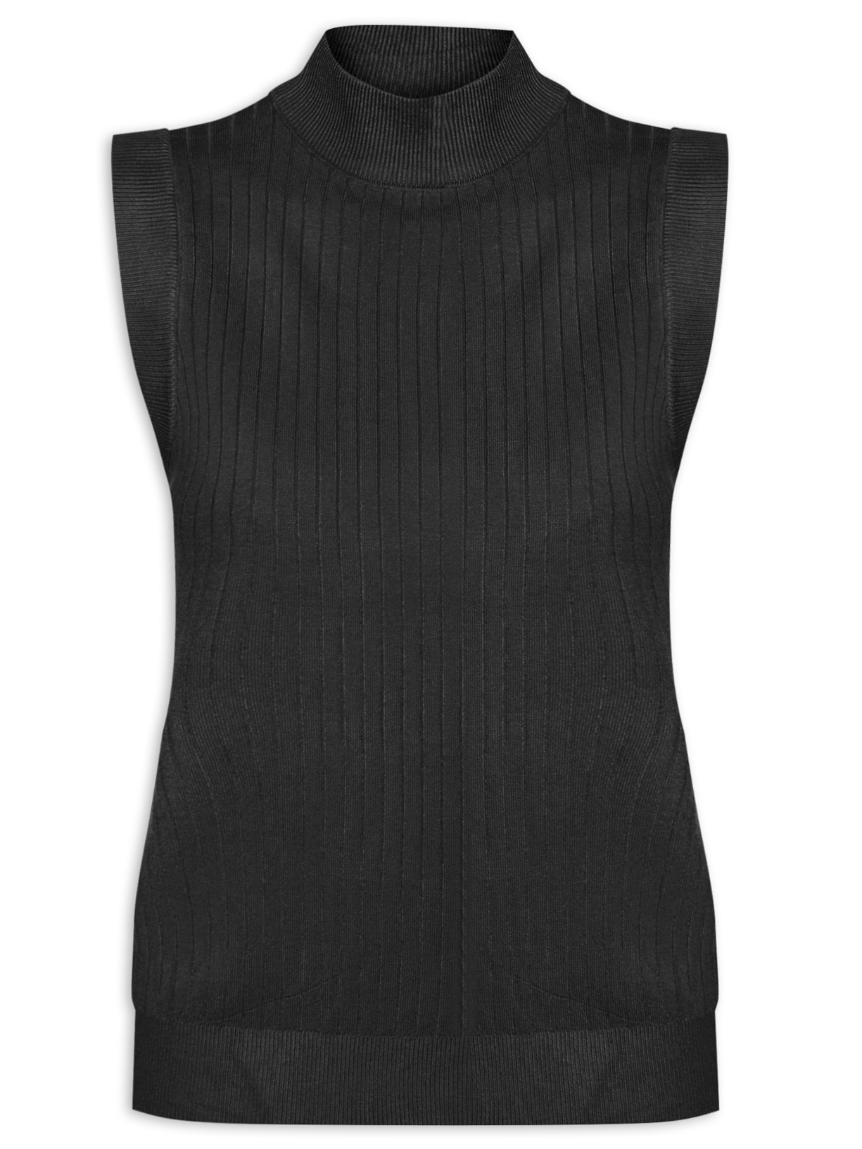 Blusa Feminina Sem Manga em Tricot - Preto