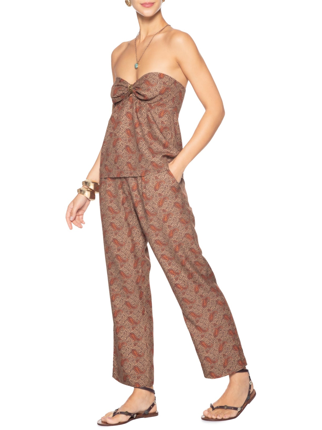 Blusa Feminina Sem Manga Estampa Maya Marrom Maria Filó