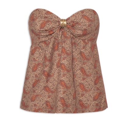 Blusa Feminina Sem Manga Estampa Maya - Marrom