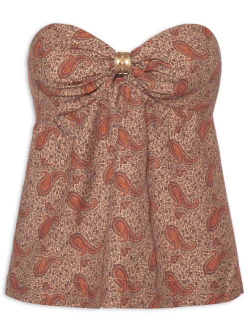 Blusa Feminina Sem Manga Estampa Maya - Marrom