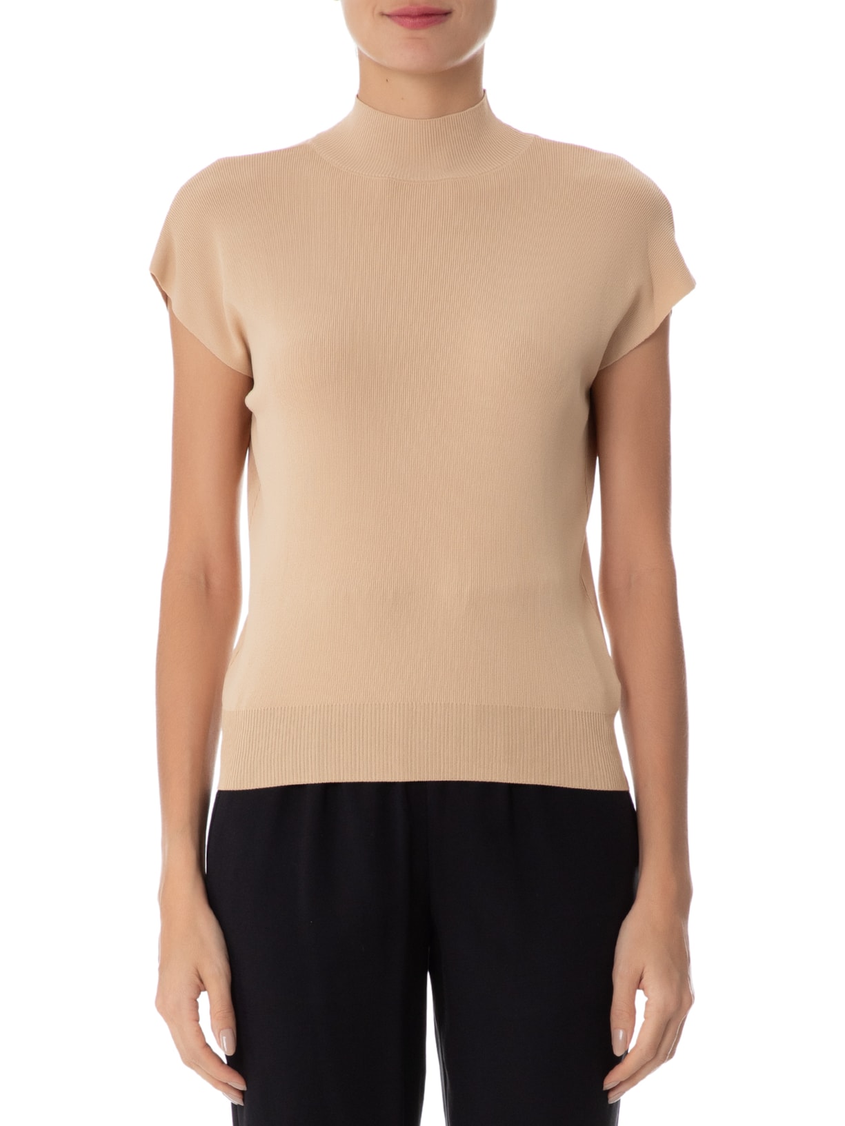 Blusa Feminina Sem Manga Gola Alta Tricot Bege '2Essential