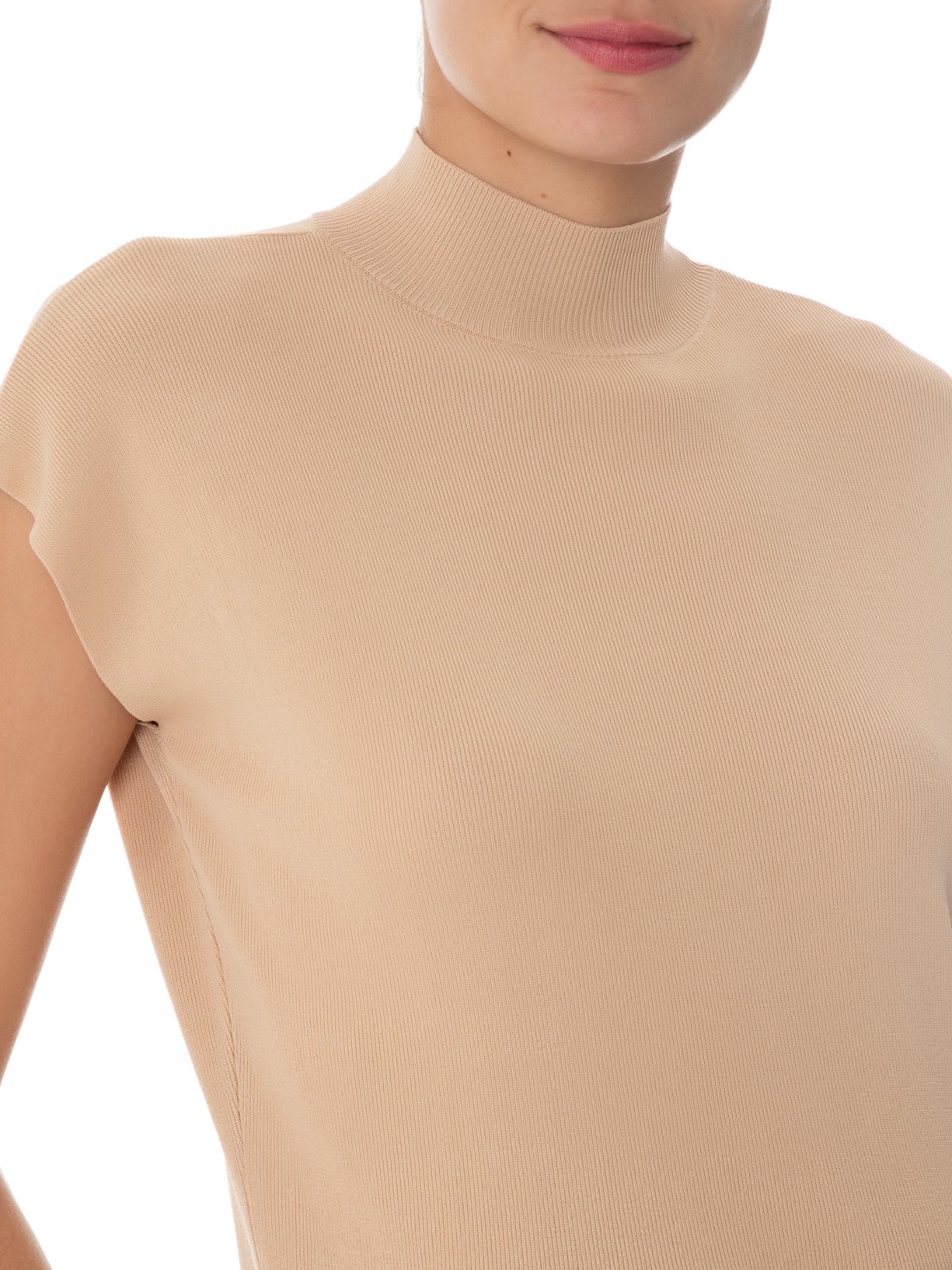 Blusa Feminina Sem Manga Gola Alta Tricot Bege '2Essential