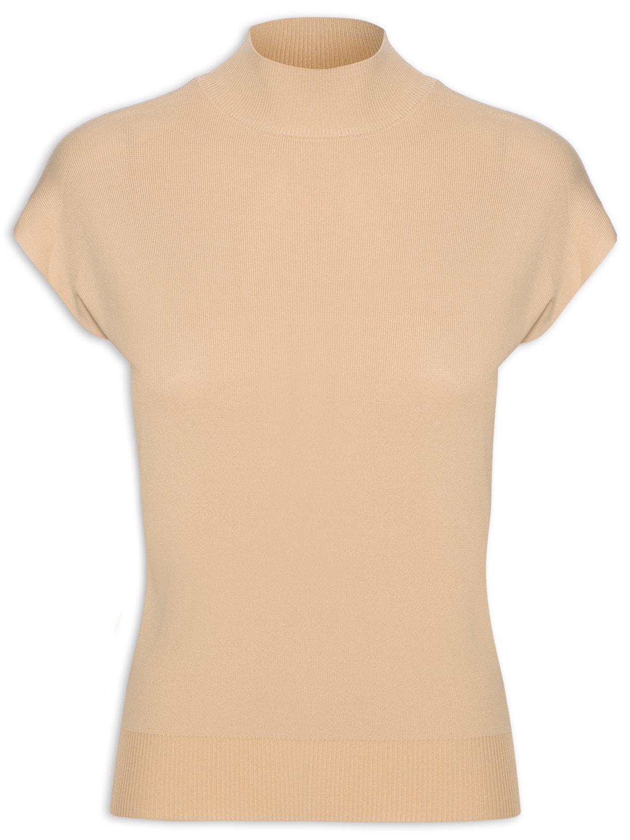 Blusa Feminina Sem Manga Gola Alta Tricot Bege '2Essential