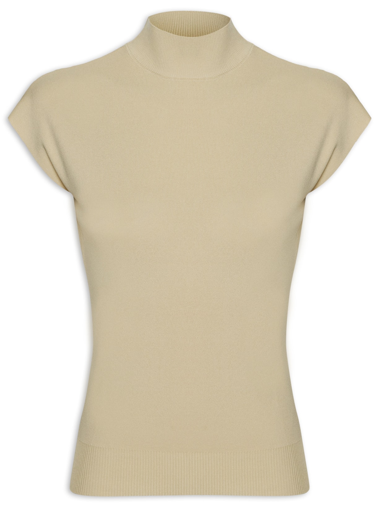 Blusa Feminina Sem Manga Gola Alta Tricot - Bege