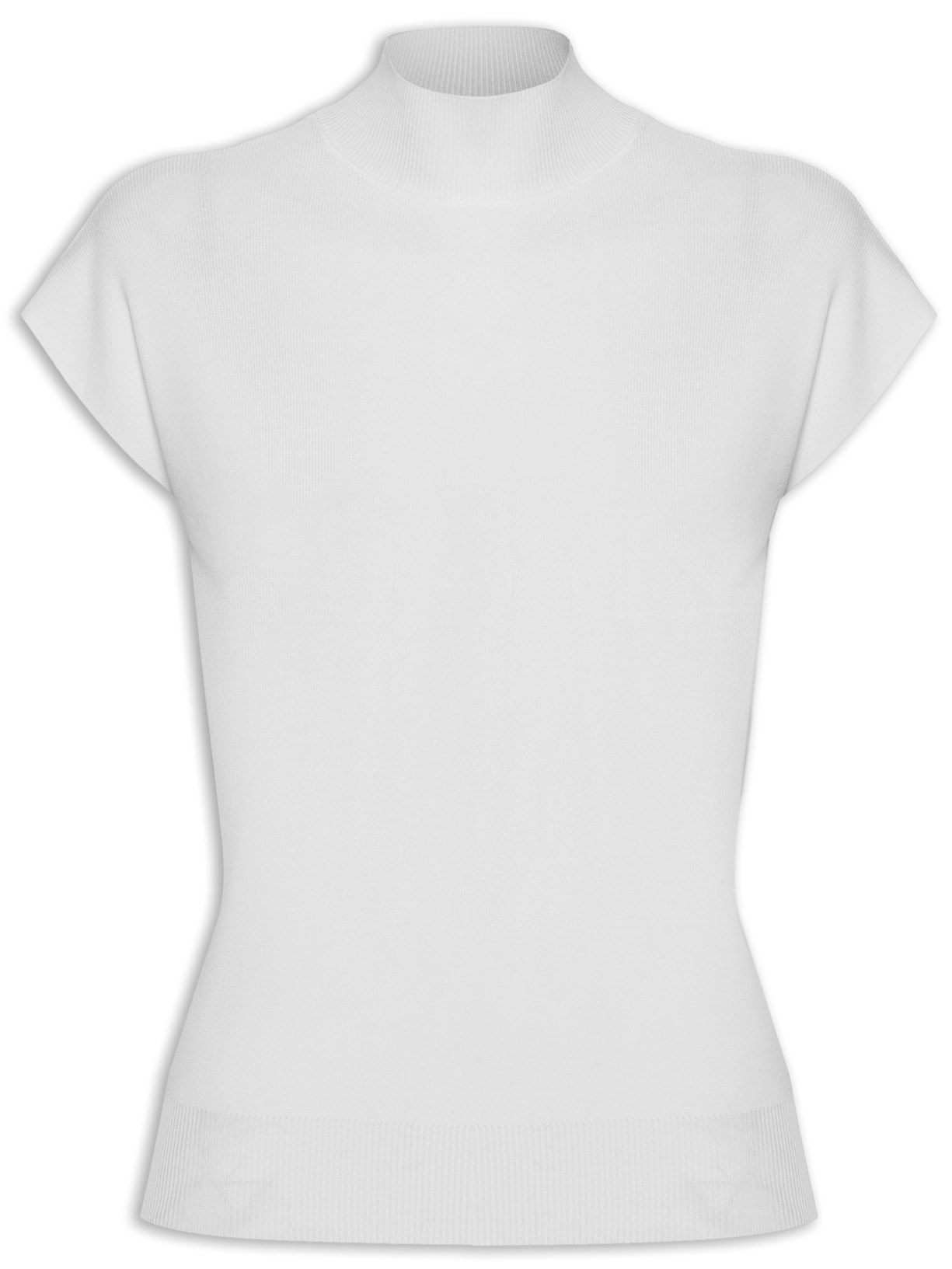 Blusa Feminina Sem Manga Gola Alta Tricot - Branco