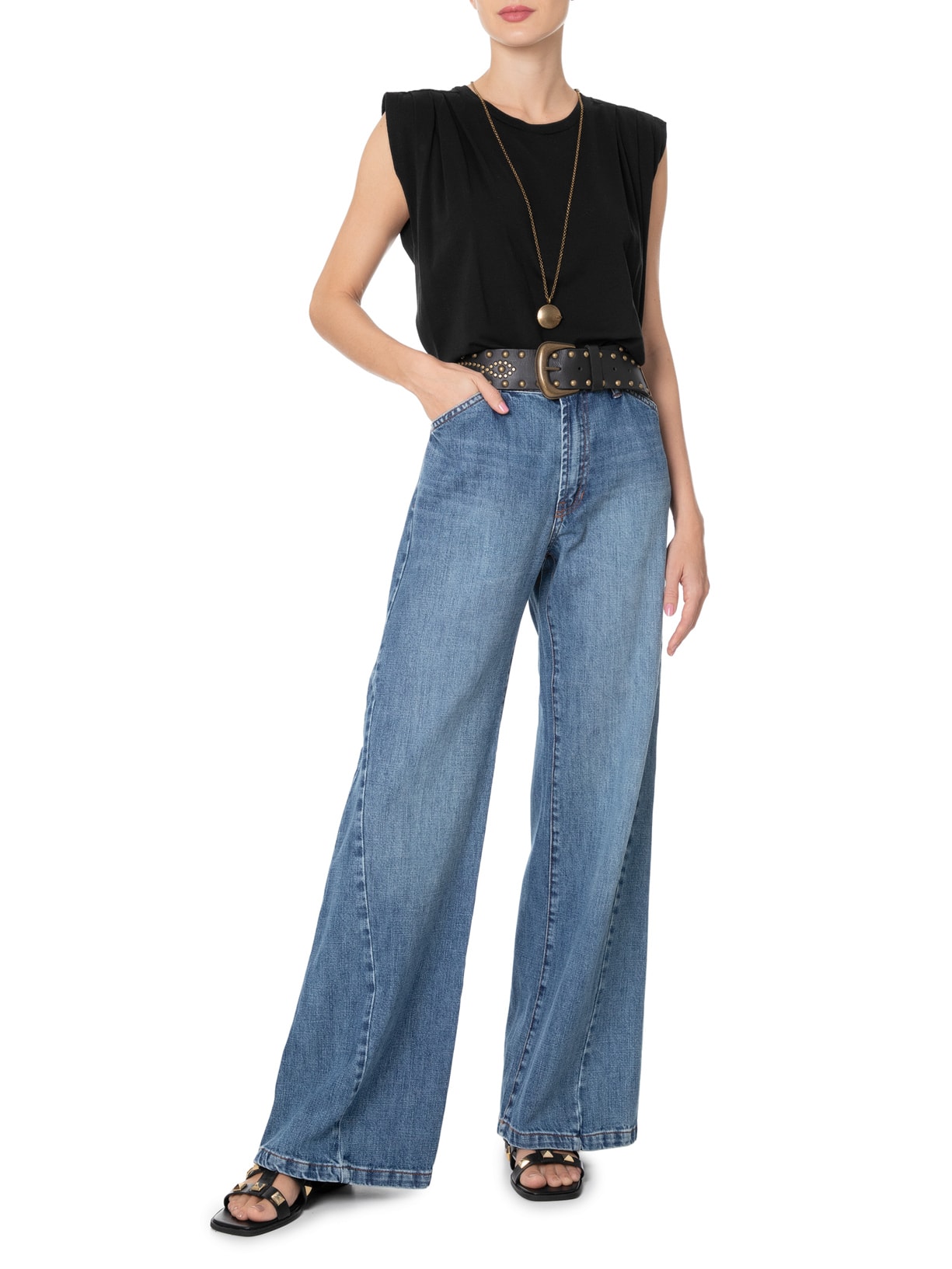 Blusa Feminina Sem Manga Pregas Preto Maria Filó