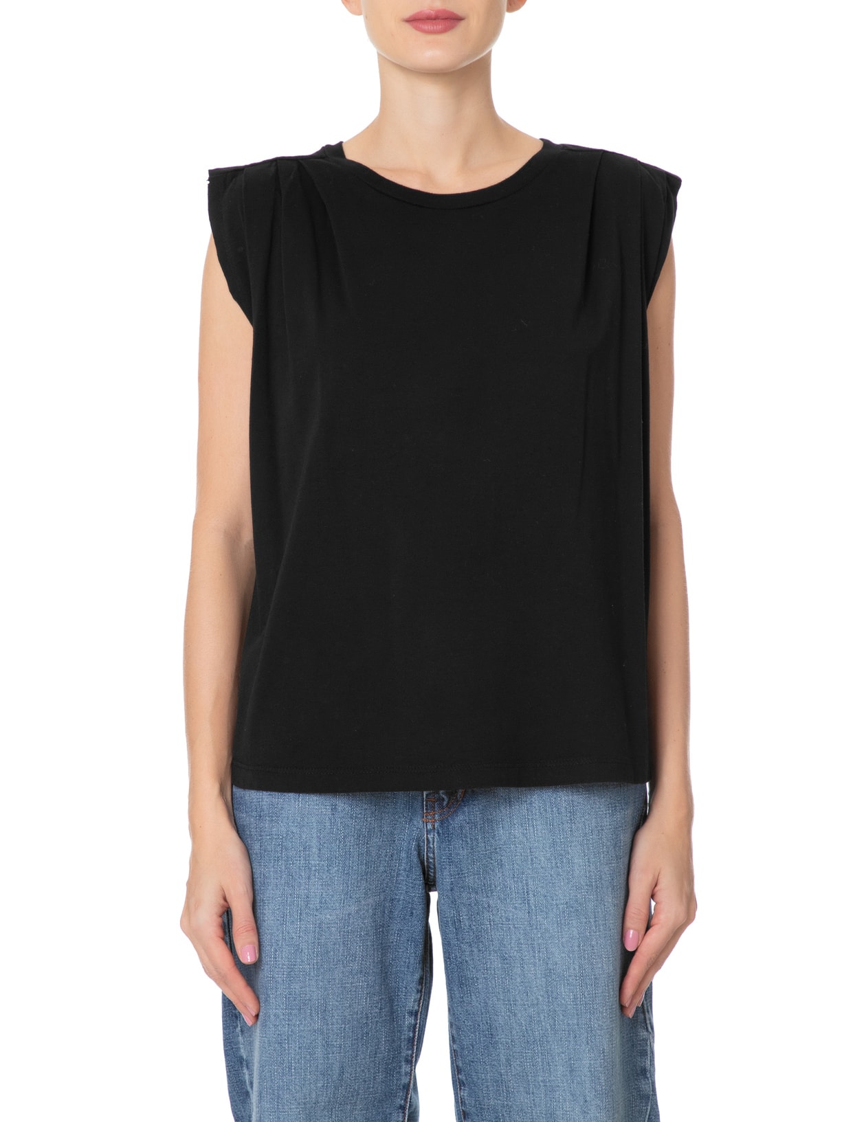 Blusa Feminina Sem Manga Pregas Preto Maria Filó