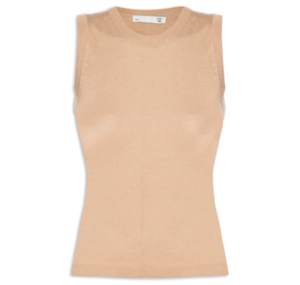 Blusa Feminina Sem Manga Seda com Cashmere - Bege