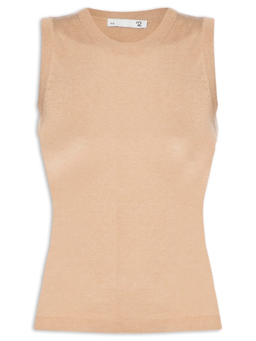 Blusa Feminina Sem Manga Seda com Cashmere - Bege