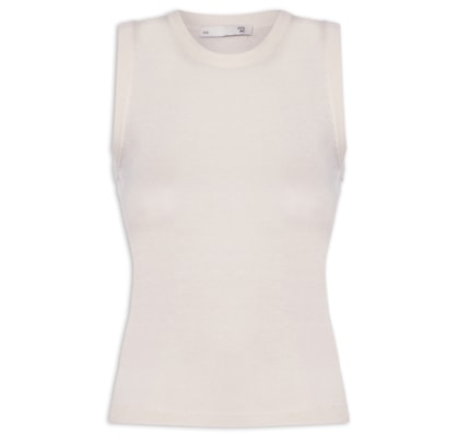 Blusa Feminina Sem Manga Seda com Cashmere - Off White