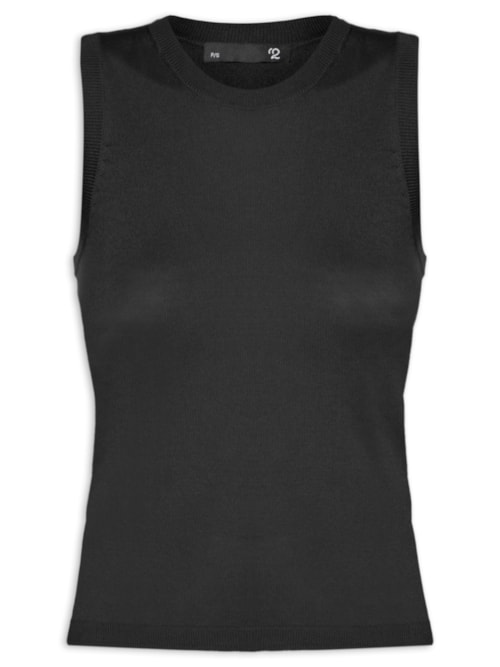 Blusa Feminina Sem Manga Seda com Cashmere - Preto