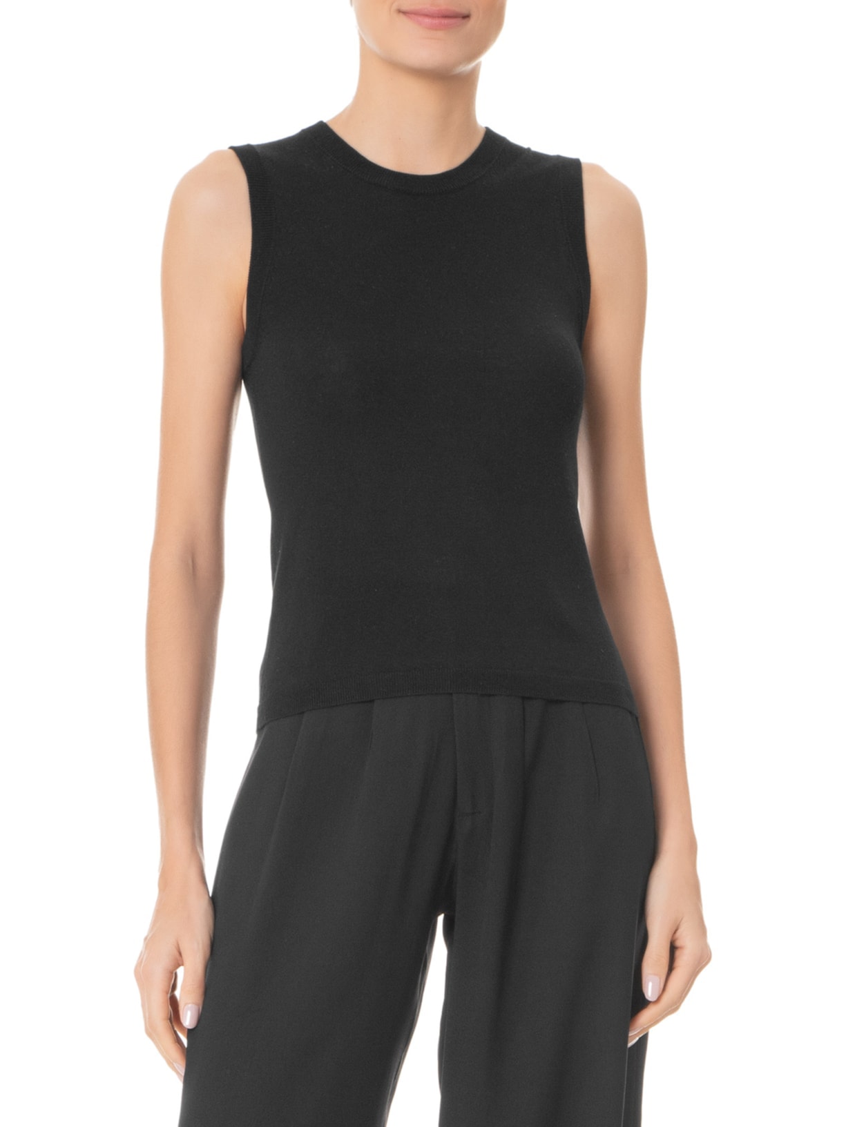 Blusa Feminina Sem Manga Seda com Cashmere Preto  '2Essential
