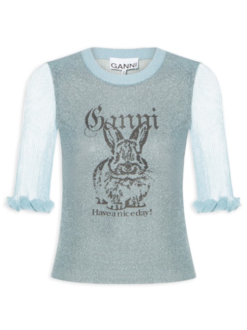 Blusa Feminina Sheer Jacquard Top - Azul