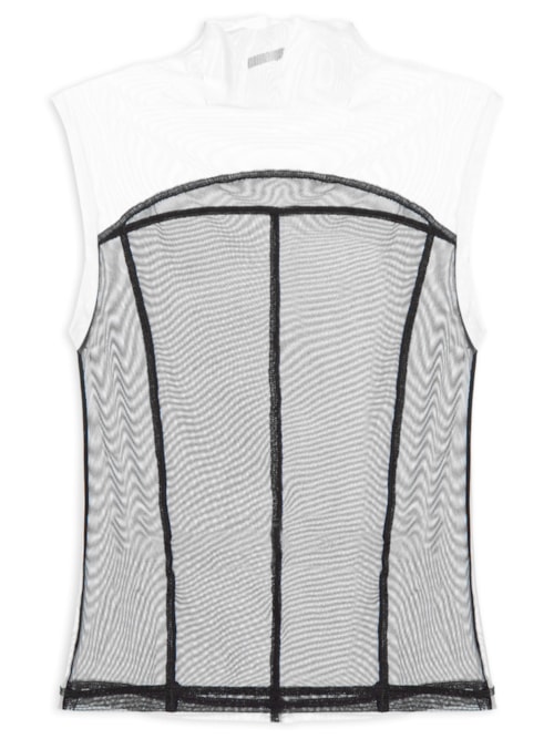 Blusa Feminina Sleeveless Tule Recortes - Preto
