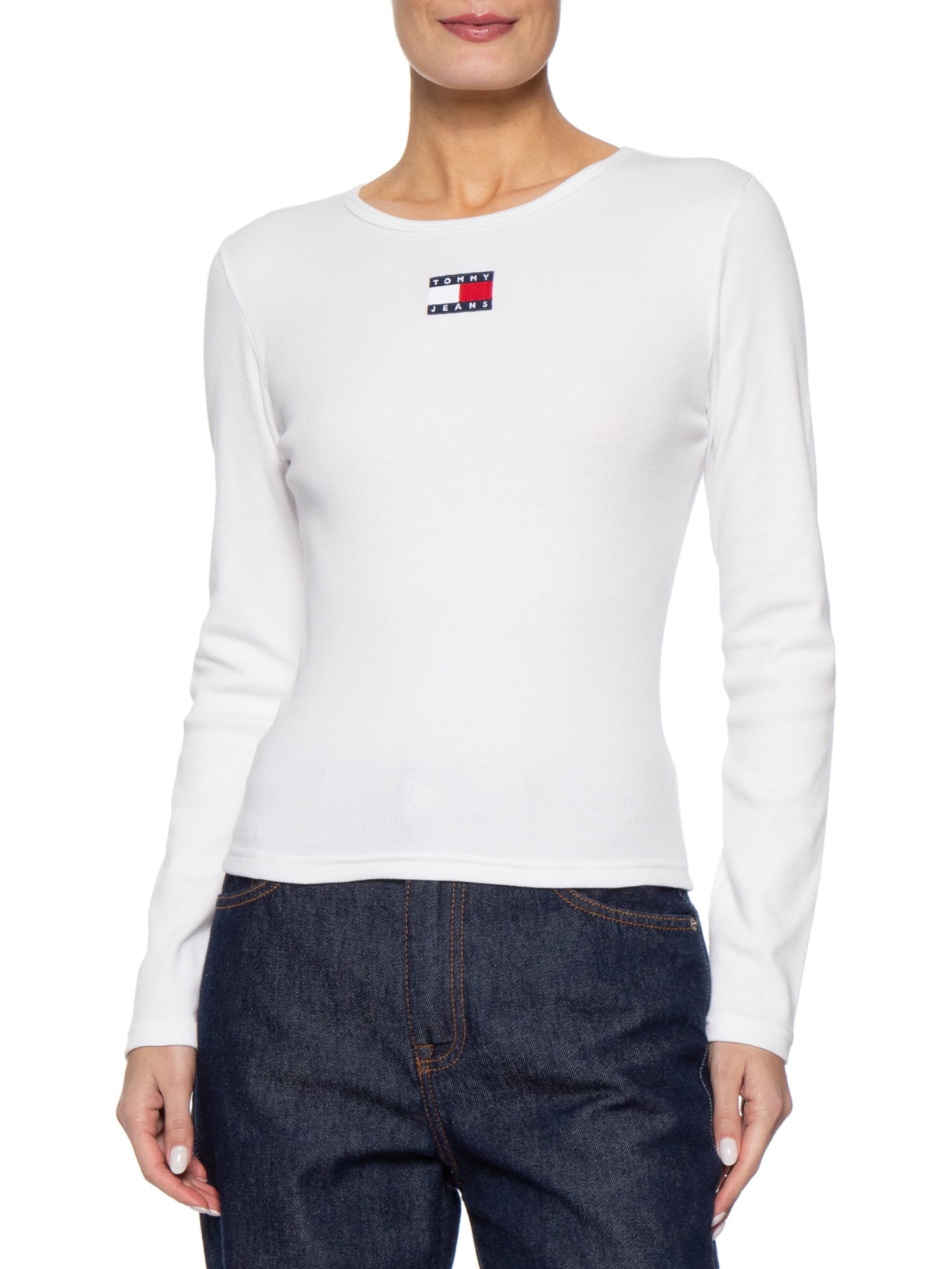 Blusa Feminina Slim Badge Ext Branco Tommy Jeans
