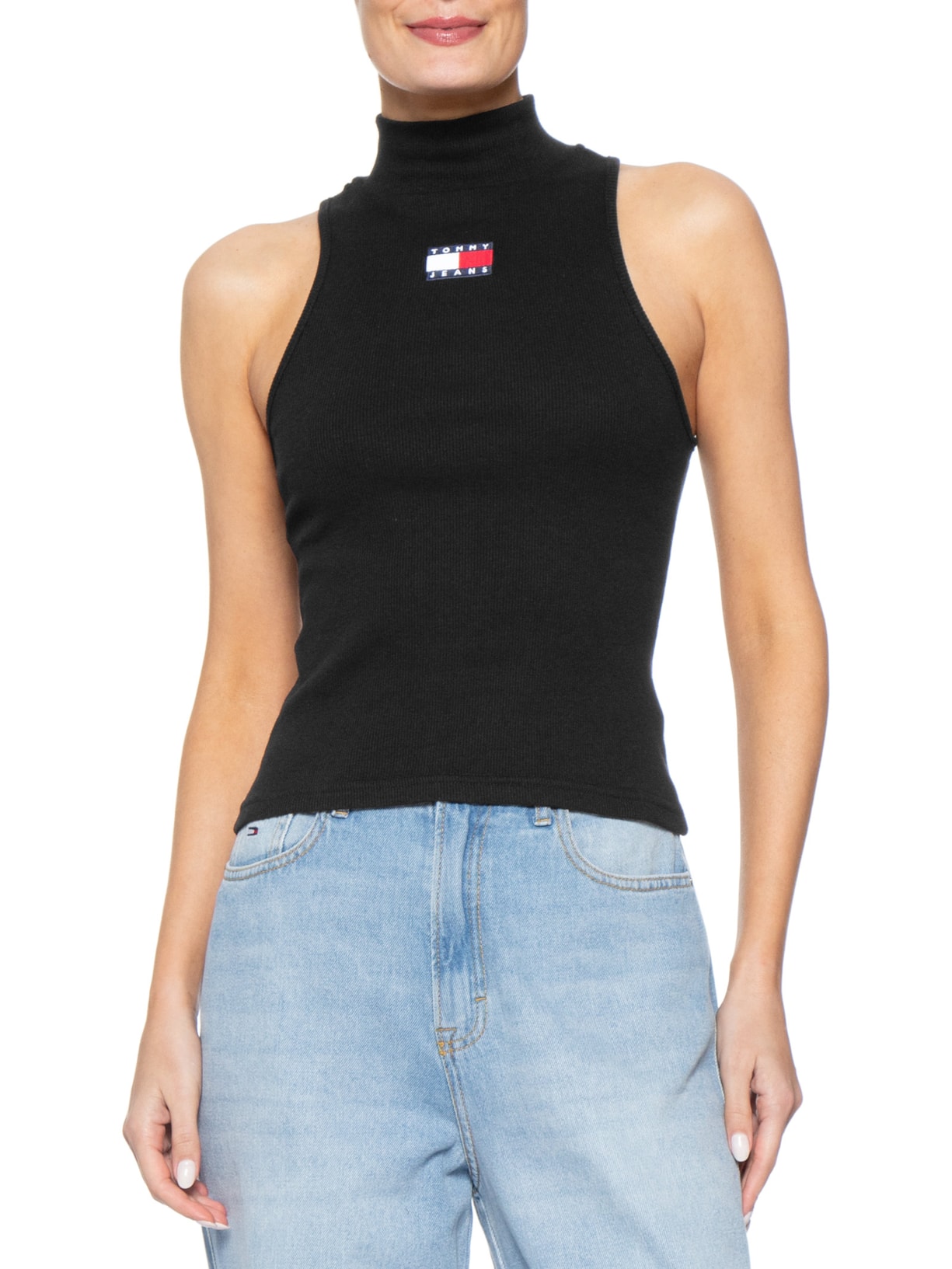 Blusa Feminina Slim Badge Rib Tank Preto Tommy Jeans