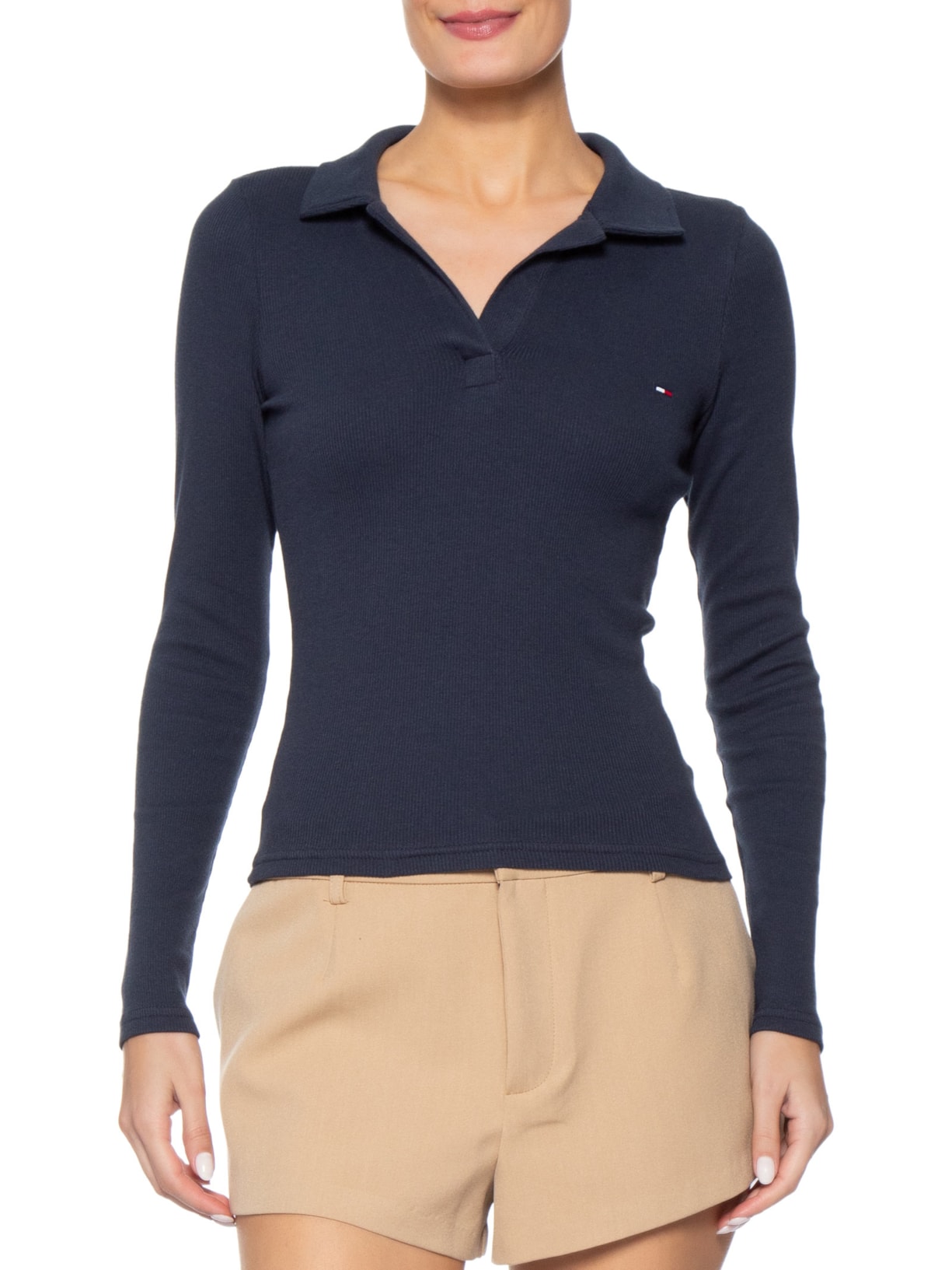 Blusa Feminina Slim Essential Rib Ls – Azul Tommy Jeans