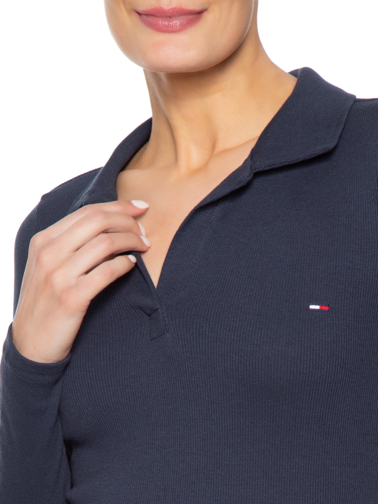 Blusa Feminina Slim Essential Rib Ls – Azul Tommy Jeans