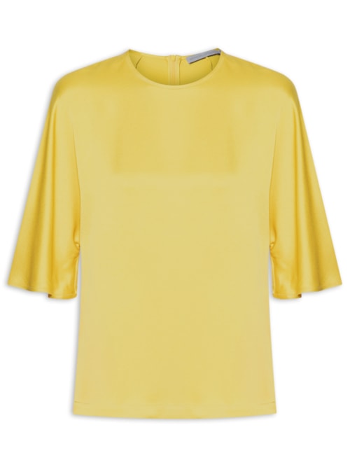 Blusa Feminina Slim Manga Curta - Amarelo