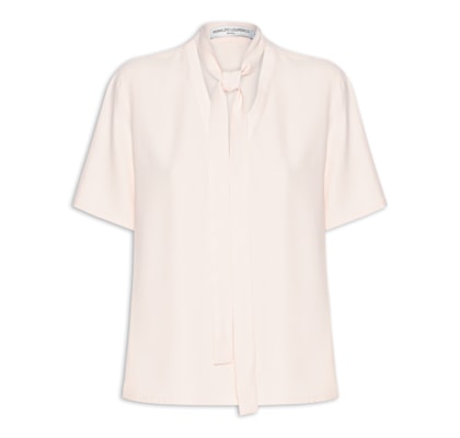 Blusa Feminina Slim Manga Curta Com Transpasse - Rosa