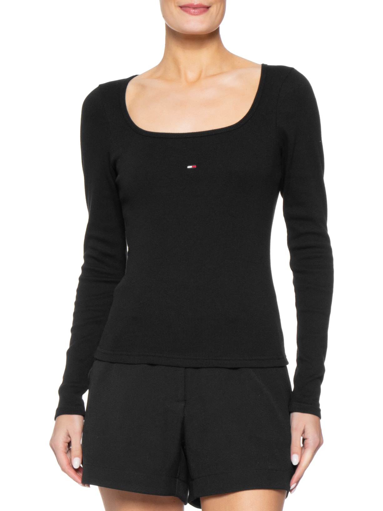 Blusa Feminina Slim Soft Rib Preto Tommy Jeans