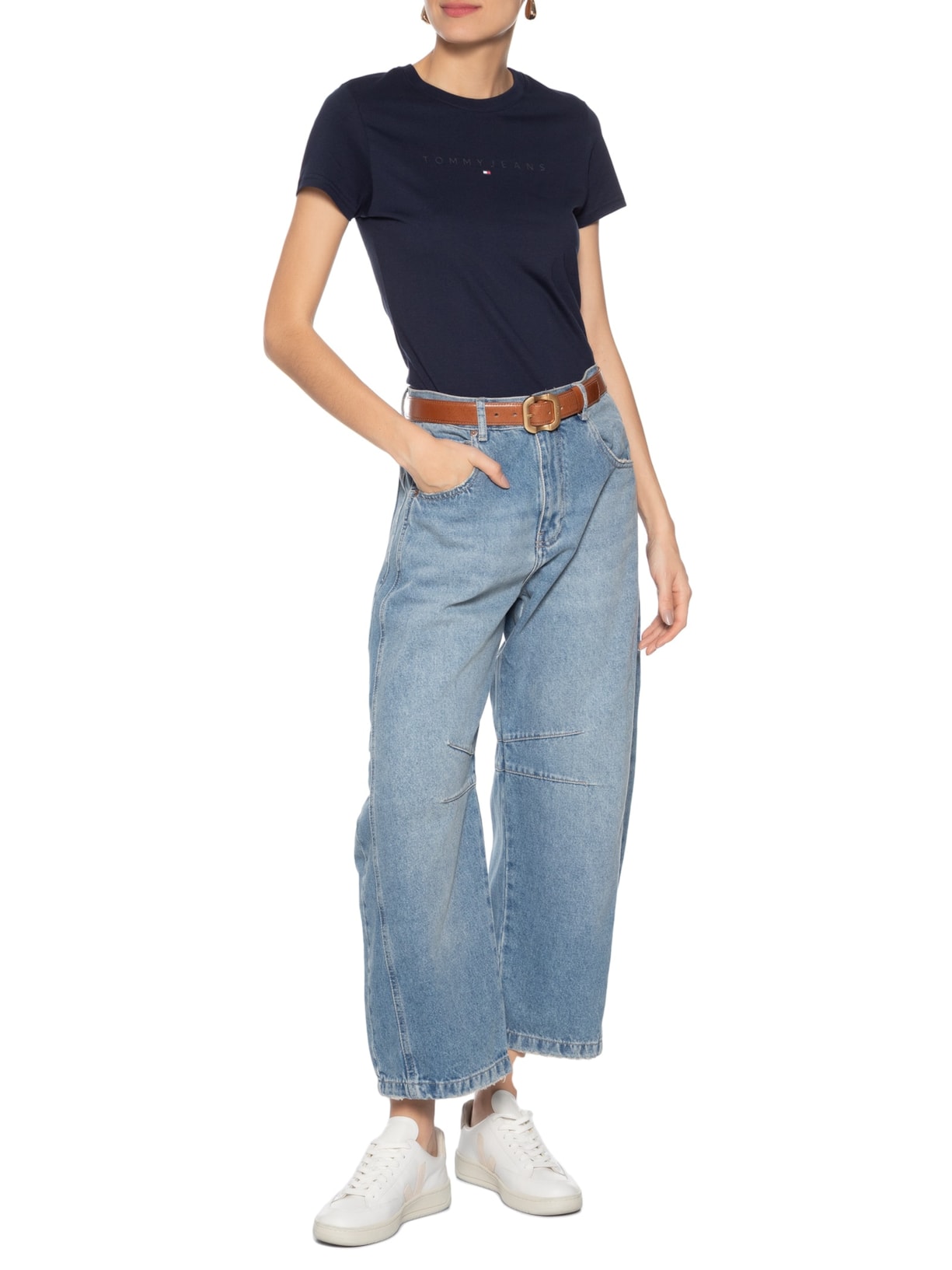 Blusa Feminina Slim Tonal Linear Tee Next Azul Tommy Jeans