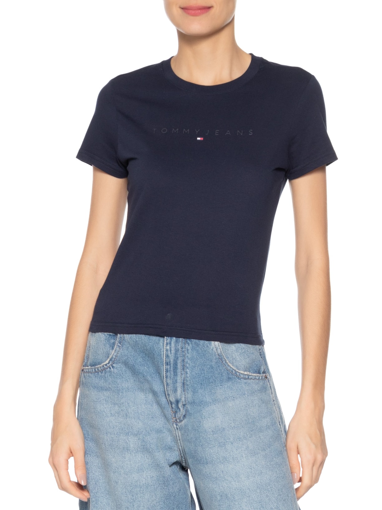 Blusa Feminina Slim Tonal Linear Tee Next Azul Tommy Jeans