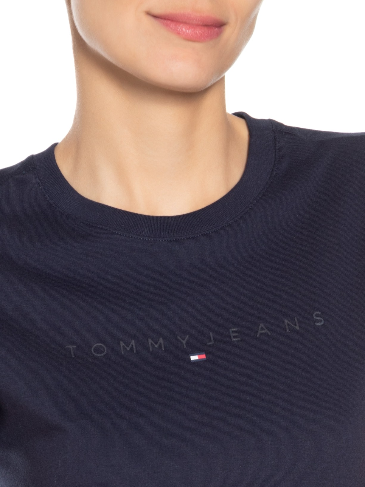 Blusa Feminina Slim Tonal Linear Tee Next Azul Tommy Jeans