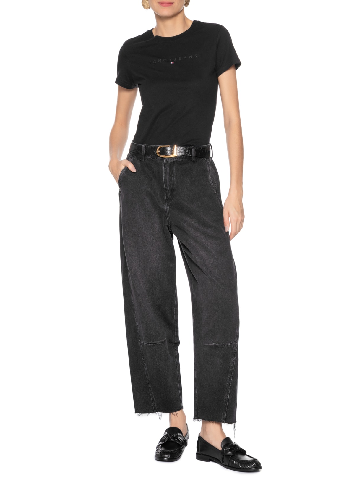 Blusa Feminina Slim Tonal Linear Tee Next Preto Tommy Jeans