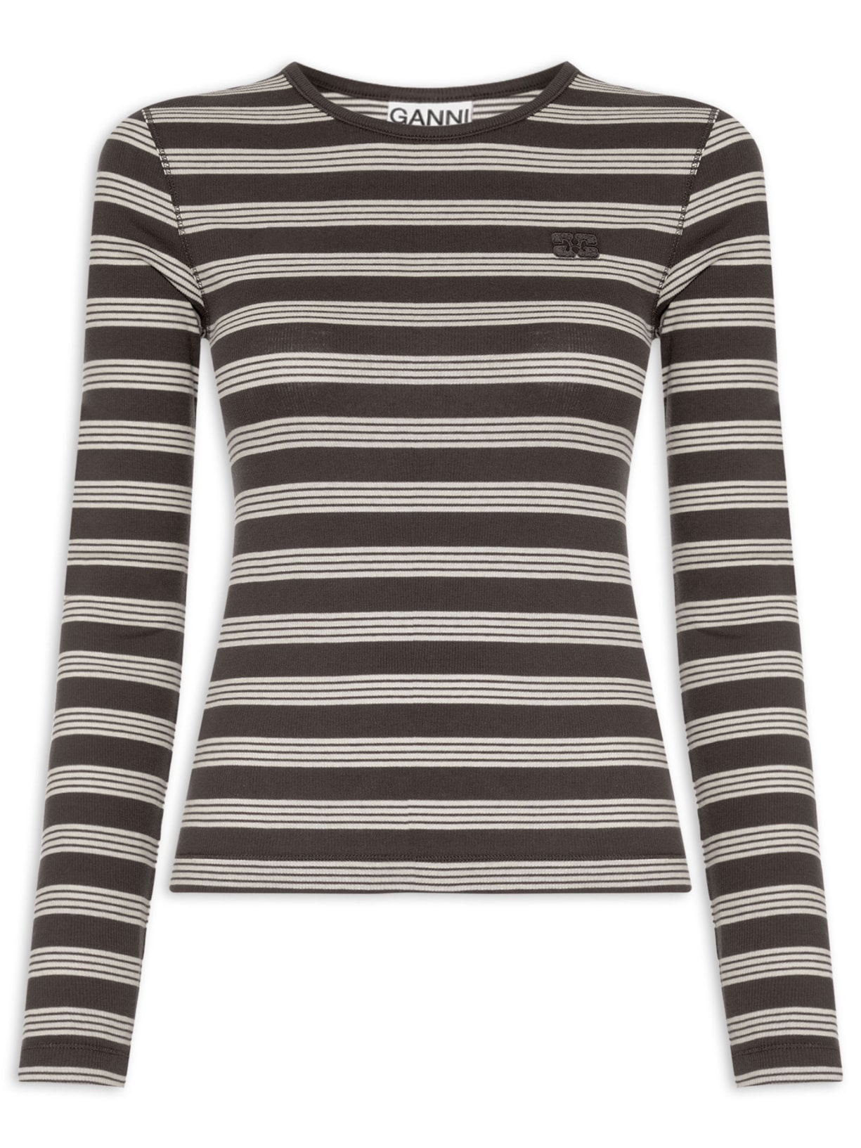 Blusa Feminina Soft Cotton Rib Longsleeve Top Stripe – Marrom Ganni