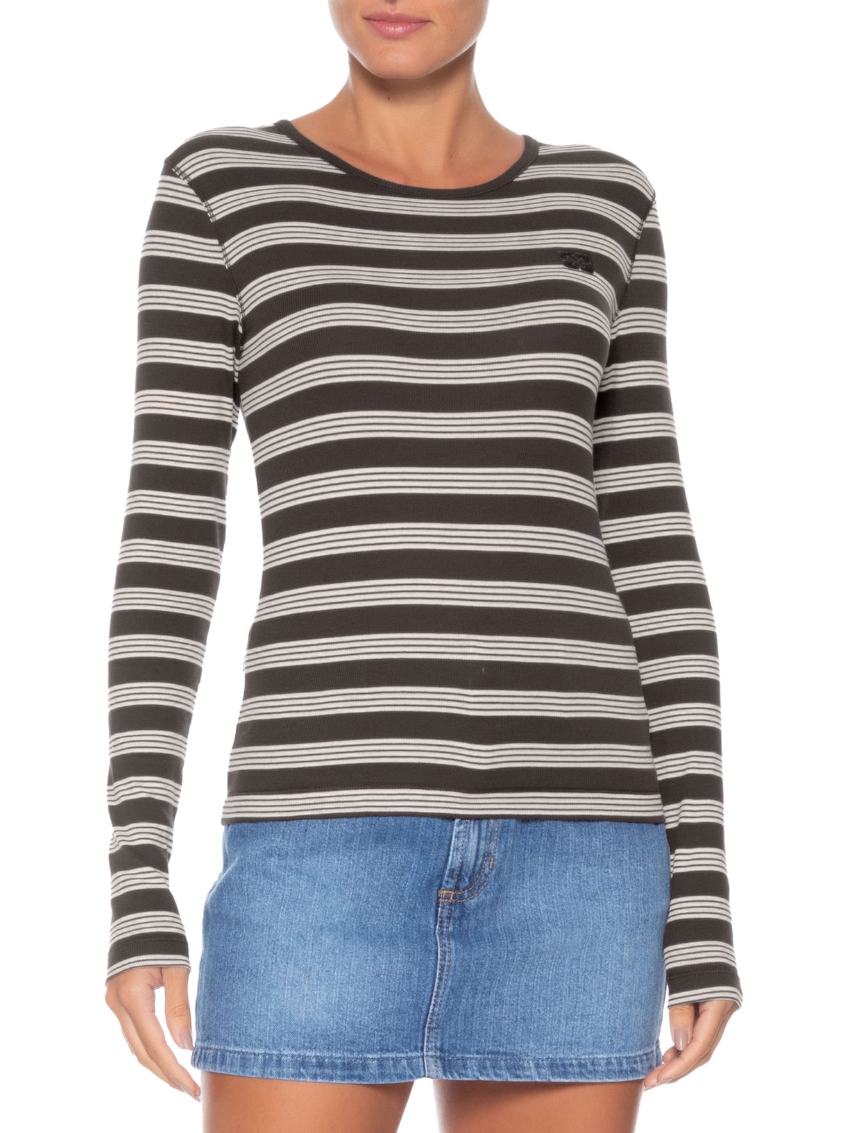 Blusa Feminina Soft Cotton Rib Longsleeve Top Stripe – Marrom Ganni