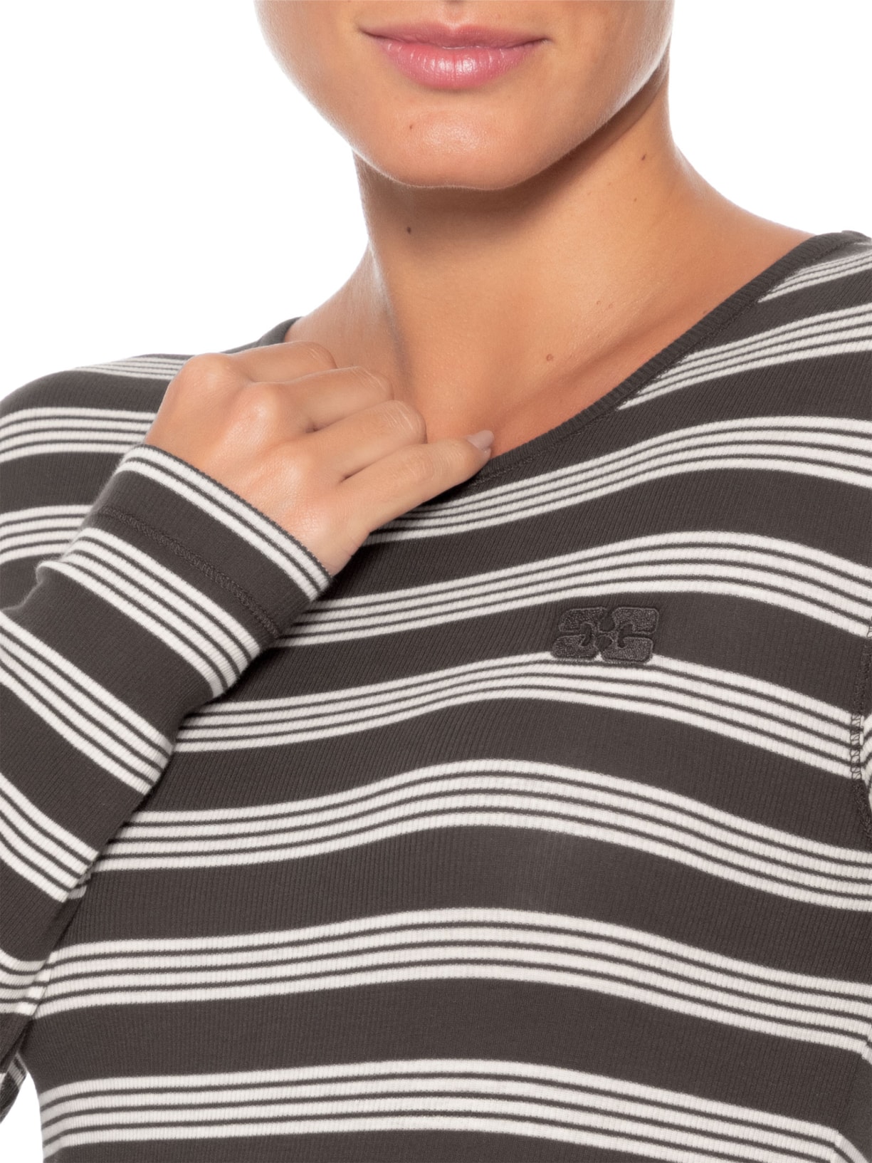 Blusa Feminina Soft Cotton Rib Longsleeve Top Stripe – Marrom Ganni