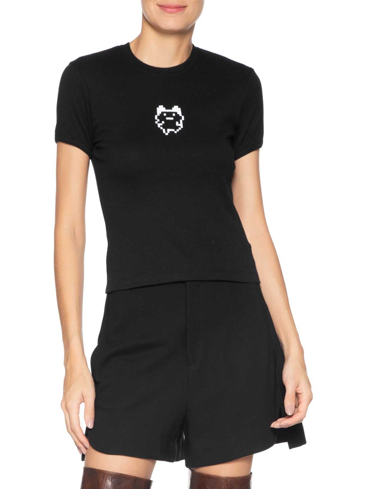 Blusa Feminina Tamagotchi Baby Tee Preto Coperni