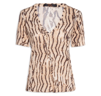 Blusa Feminina Tee Decote V Manga Curta Cobra Vintage - Marrom