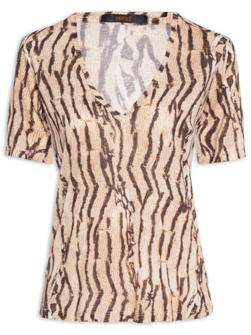 Blusa Feminina Tee Decote V Manga Curta Cobra Vintage - Marrom