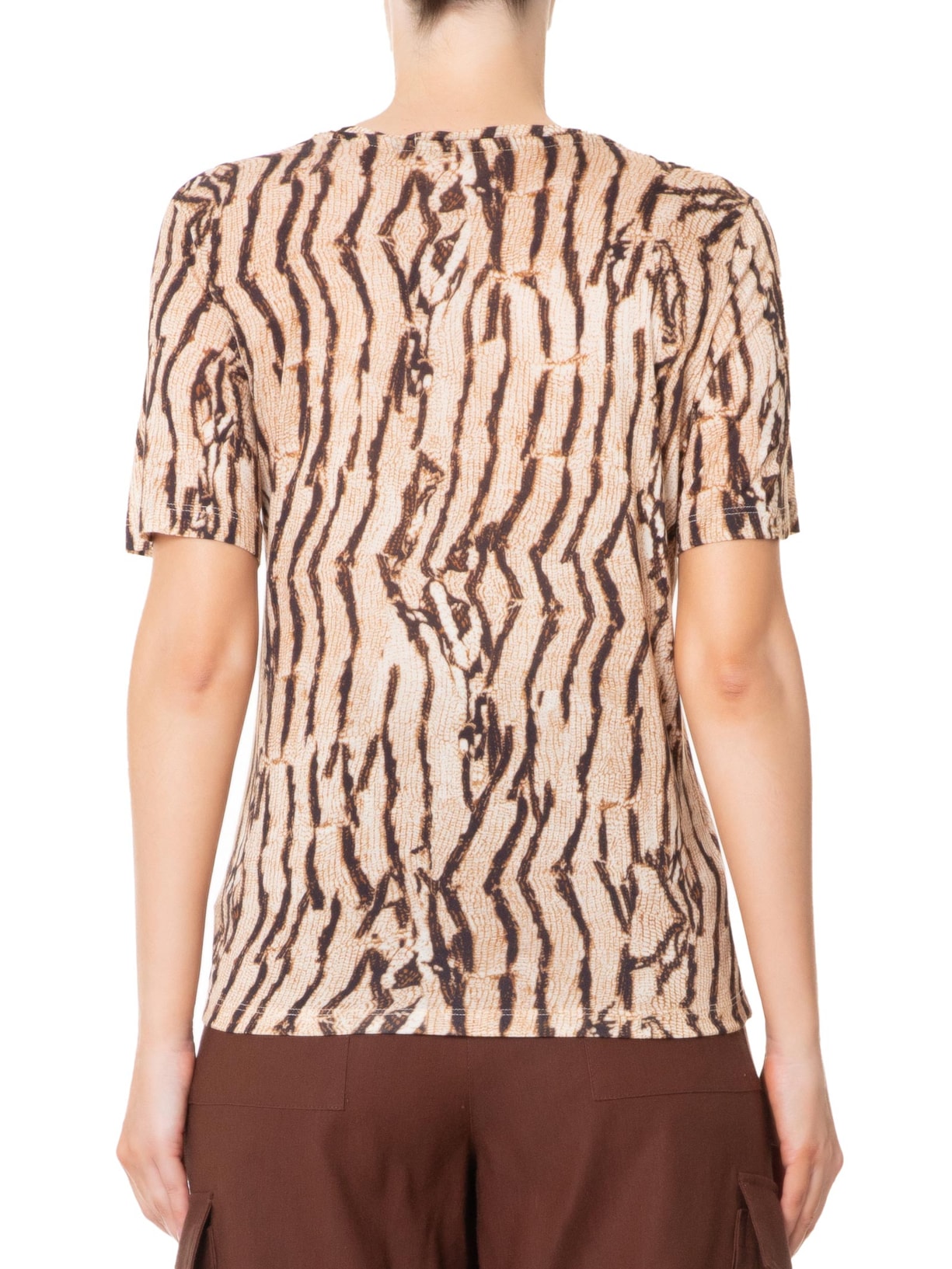 Blusa Feminina Tee Decote V Manga Curta Cobra Vintage Marrom Animale