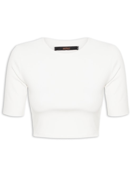 Blusa Feminina Tee Manga Média Cropped - Branco