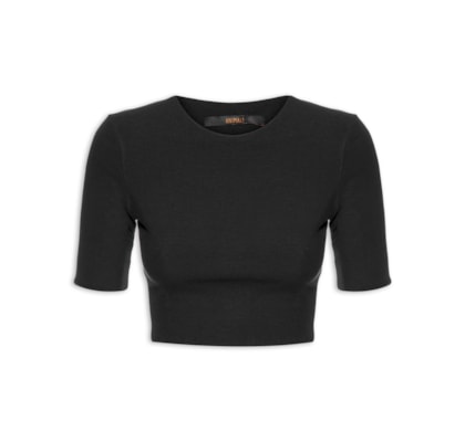 Blusa Feminina Tee Manga Média Cropped - Preto