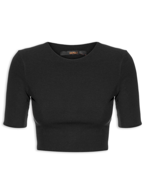 Blusa Feminina Tee Manga Média Cropped - Preto