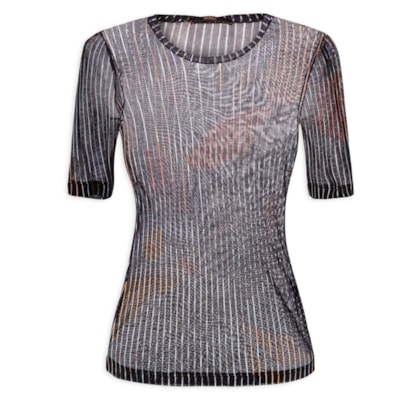 Blusa Feminina Tee Manga Média Listrada - Preto