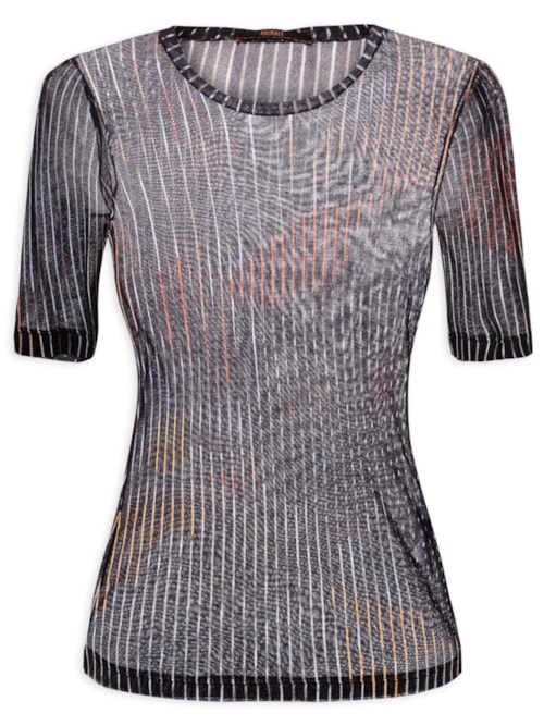 Blusa Feminina Tee Manga Média Listrada - Preto