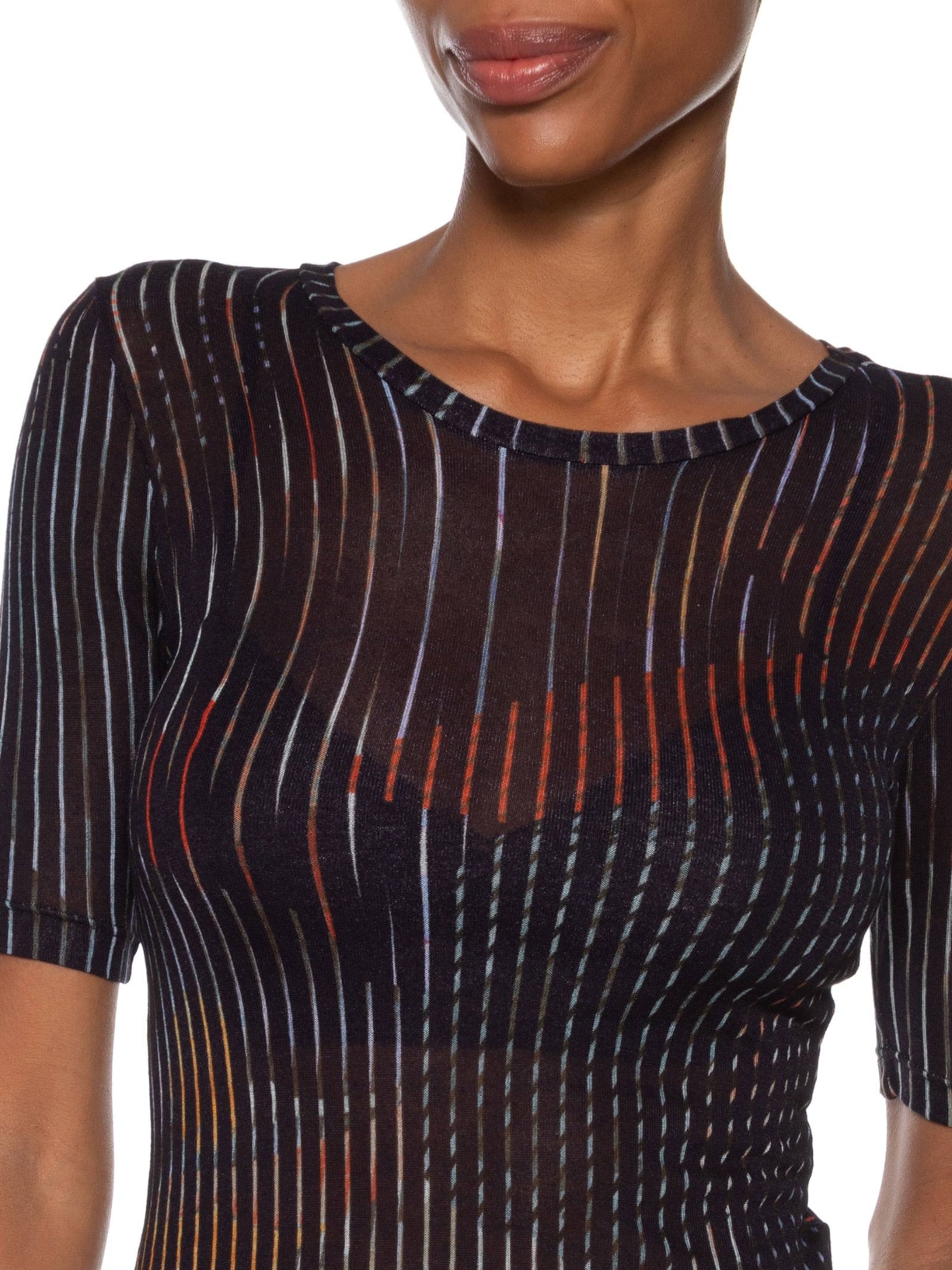 Blusa Feminina Tee Manga Média Listrada Preto Animale