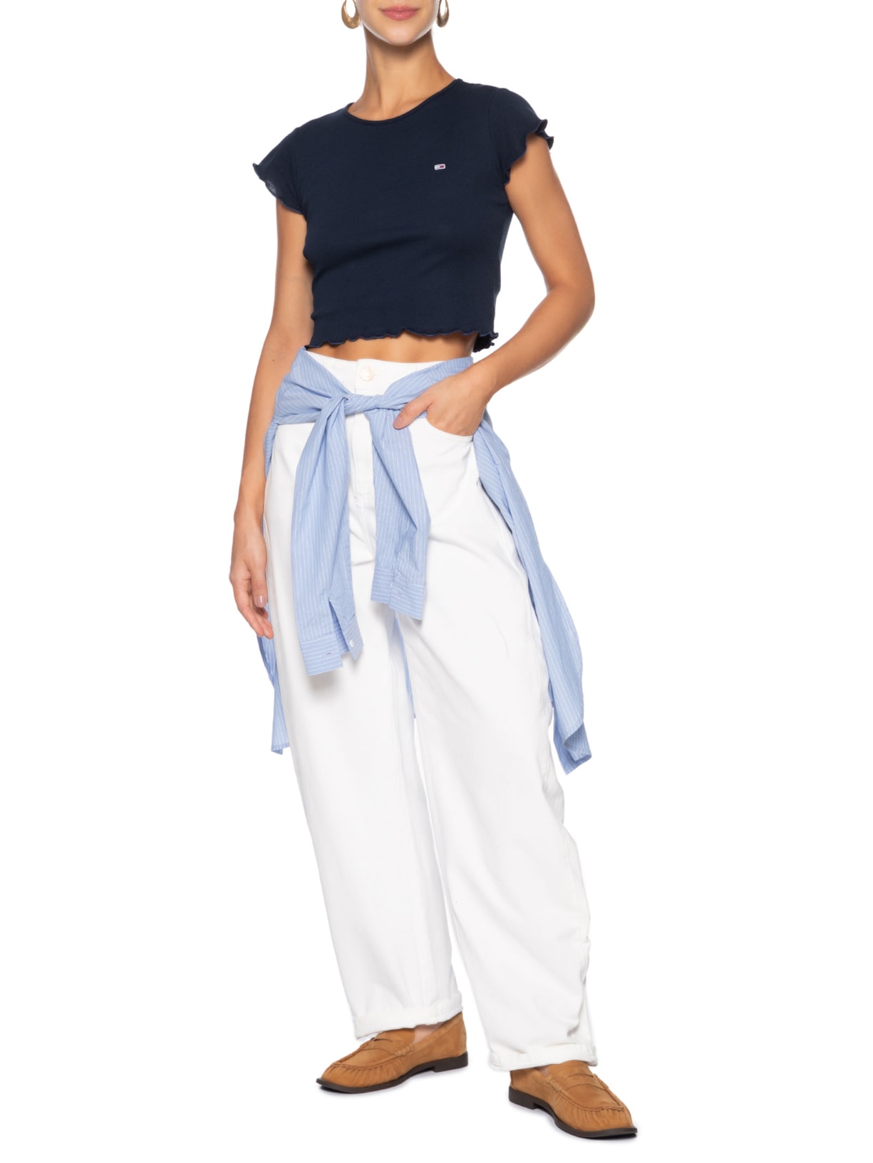 Blusa Feminina Tjw Slim Babylook Tee Ext Azul Tommy Jeans