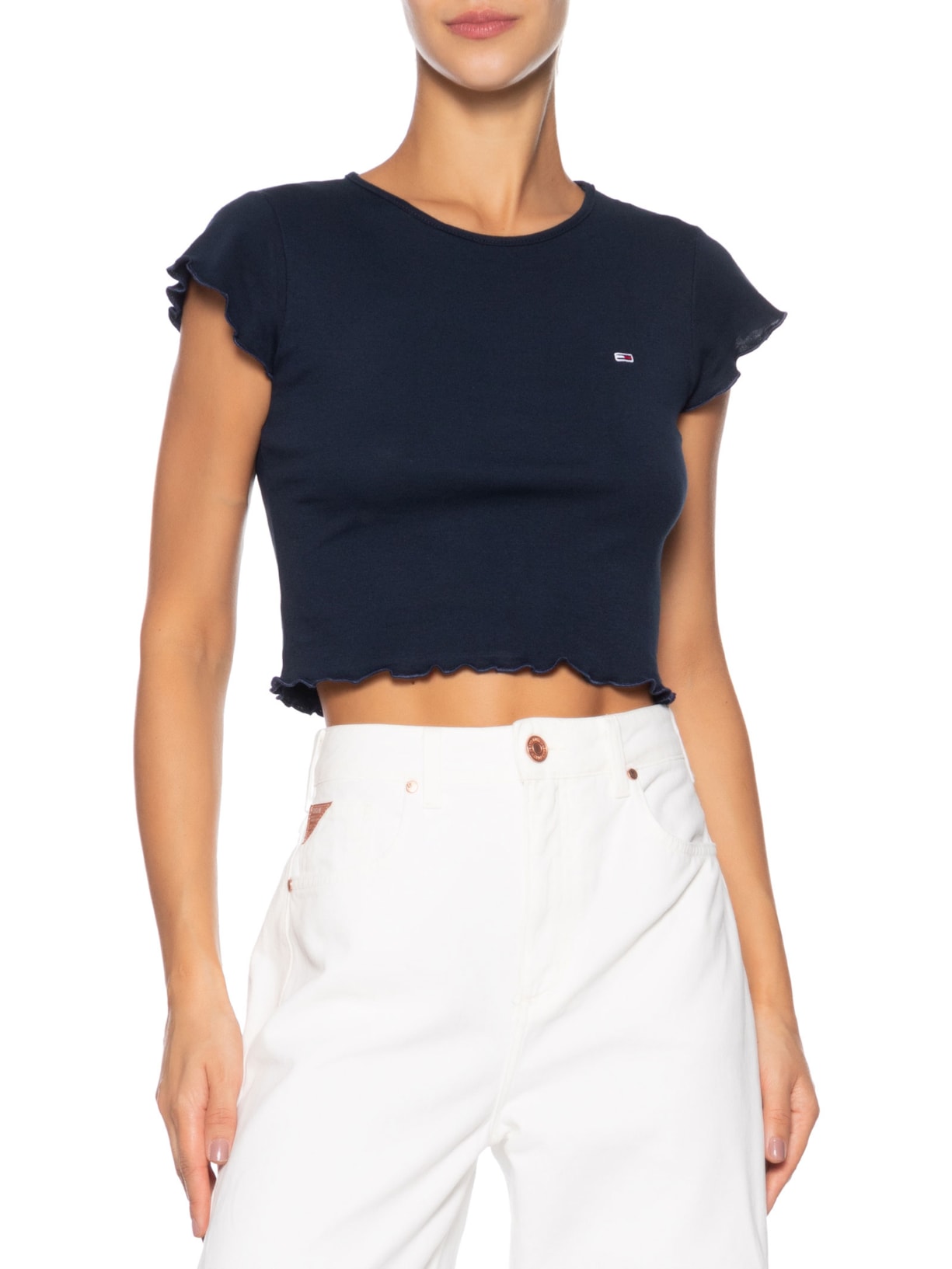 Blusa Feminina Tjw Slim Babylook Tee Ext Azul Tommy Jeans